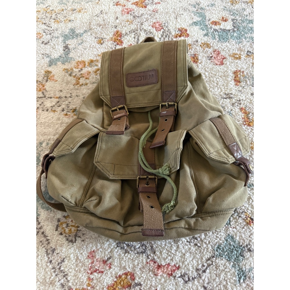 Gootium Canvas Backpack Rucksack Olive Green Vintage Military Style Hiking Bag